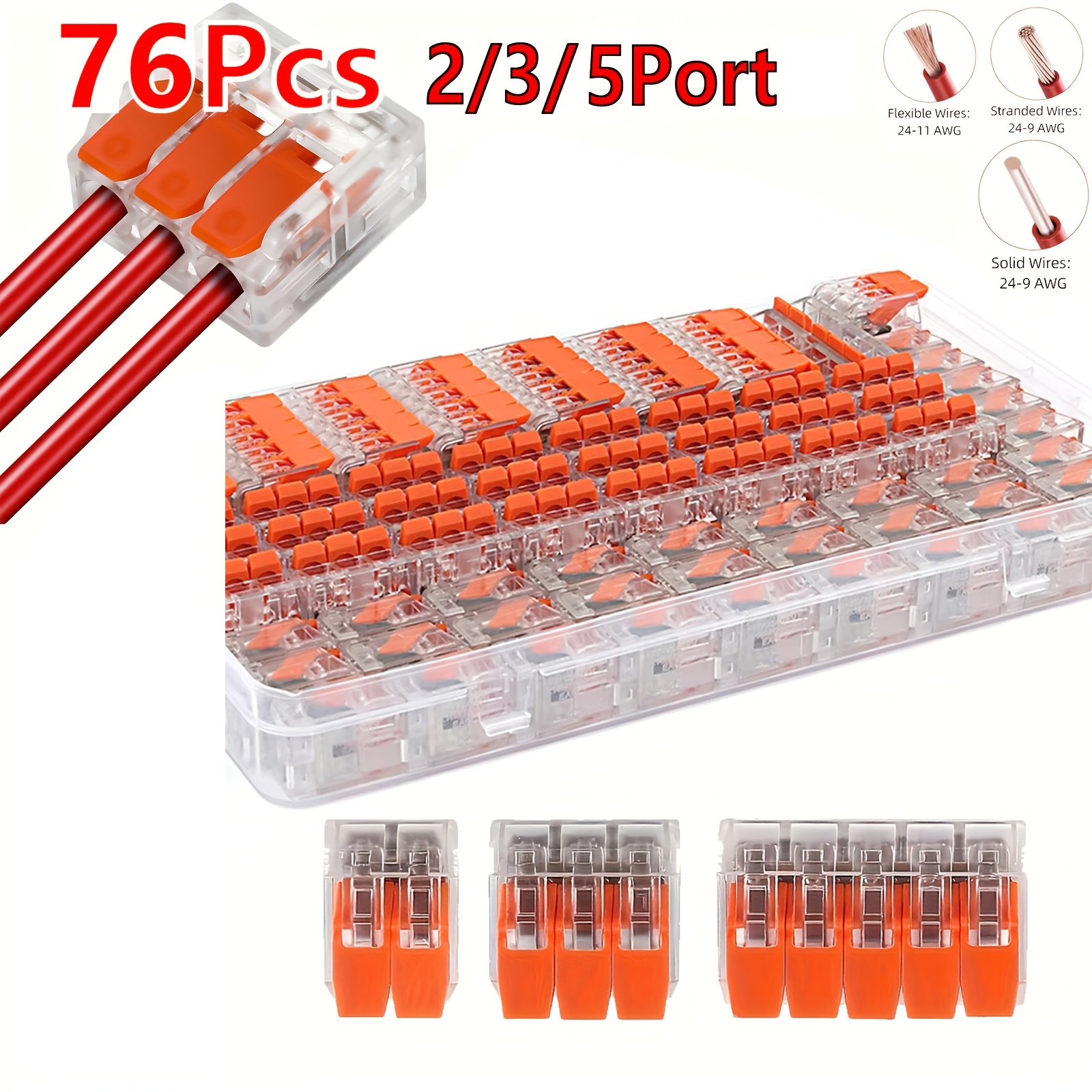 E-shop 76-tlg. Schnellanschlussklemmen, -Schraubkabelschuhe-Set, Elektroinstallationen 2-, 3-, 5-, vielseitige Anschlussdosen, Kabelschuhe mit für 412,