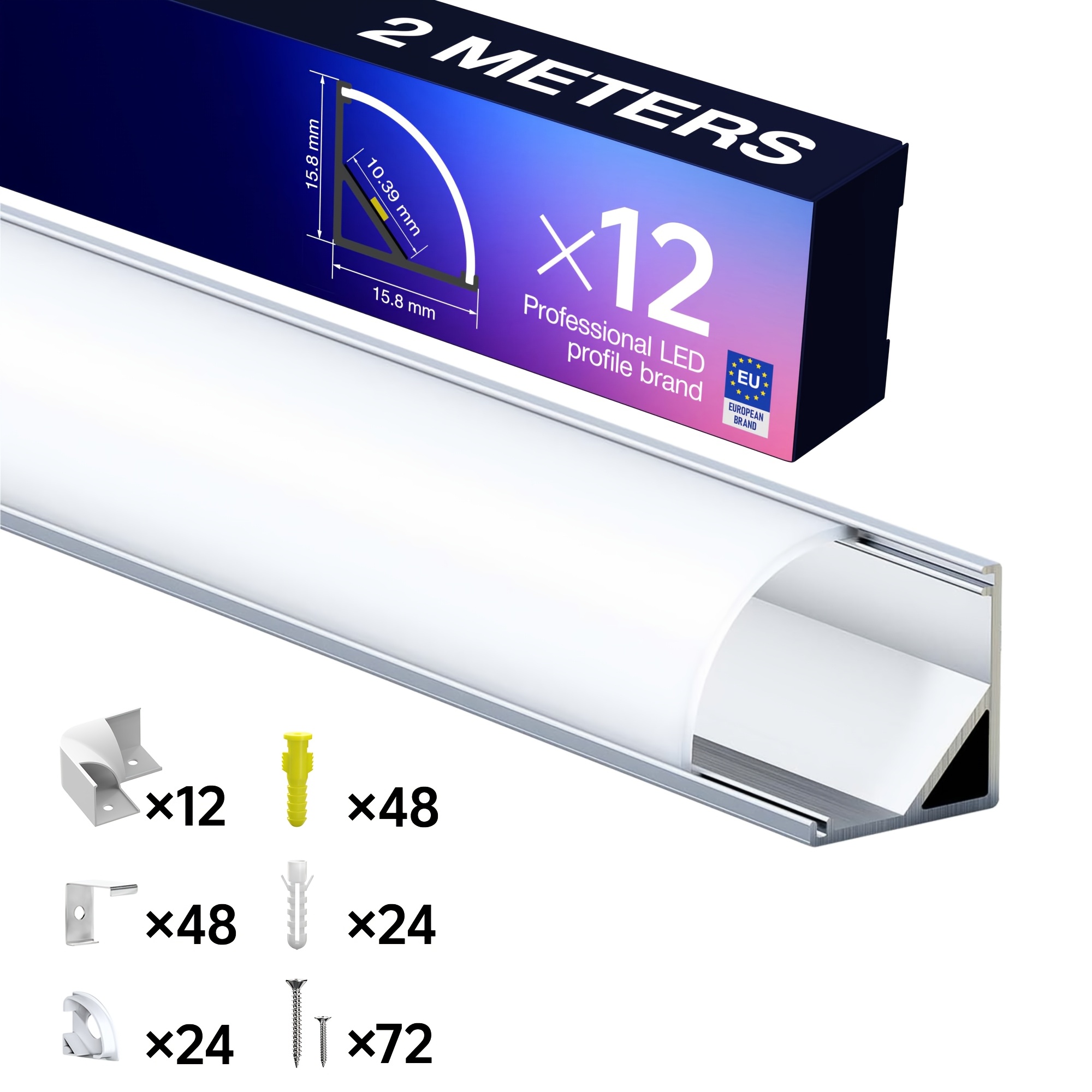 Image of Led Aluminum Channel 2 Meters, V-shaped Aluminum Profile Suitable For Led Light Strip/strip Light With Thickness Of 10 Mm, Including Milky Strip, End Caps, And Screw Additions