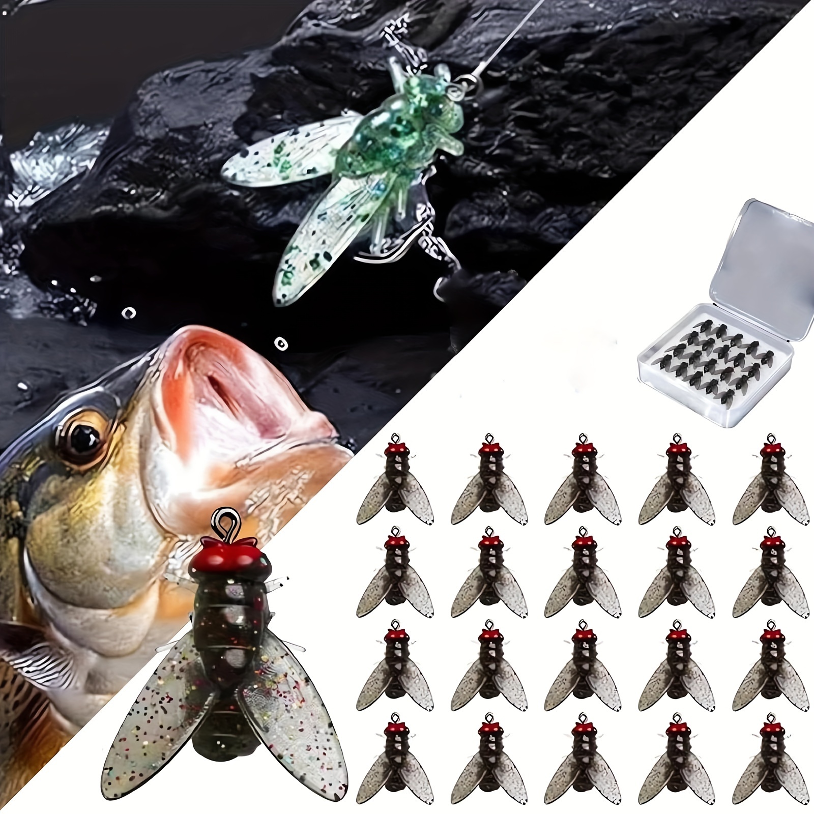 

20pcs, Bionic Fly Fishing Bait, 2024 New Trout Jigs Swimbaits Dry Flies Bass Fly Fishing Lures Kit, Saltwater Freshwater Flies Spinner Swim Baits Fly Fishing Hook Panfish Lures Set