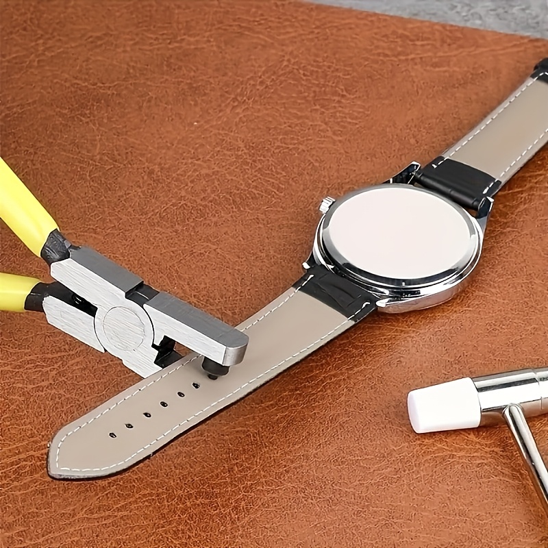 Heavy-Duty Carbon Steel Hole Punch Pliers with Versatile Belt & Shoelace Openings - Perfect for Watches, Sandals, Tags - Precision 2mm Hole Creation, Durable Yellow Handle, Red Accents, Ideal for Faux Leather and Material Crafting, Leatherworking Tools | Ergonomic Tool Design | Robust Tool Construction, Faux Leather Hole Punch Tool