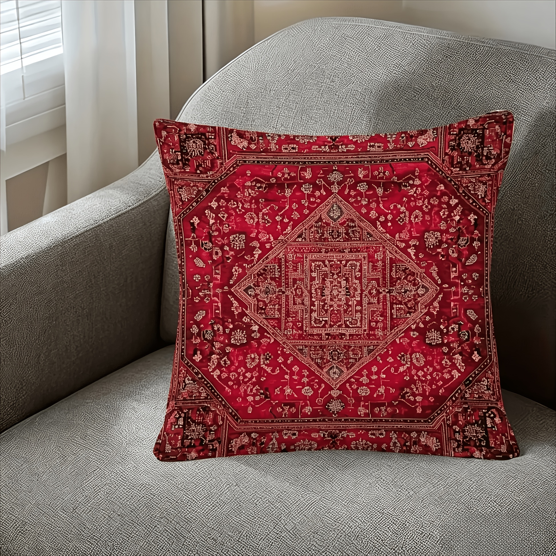 TEMU Single Piece, Single-sided Printed Short Plush Pillowcase Featuring Exquisite And Intricate Persian-style Patterns, Suitable For Home Decor In ,