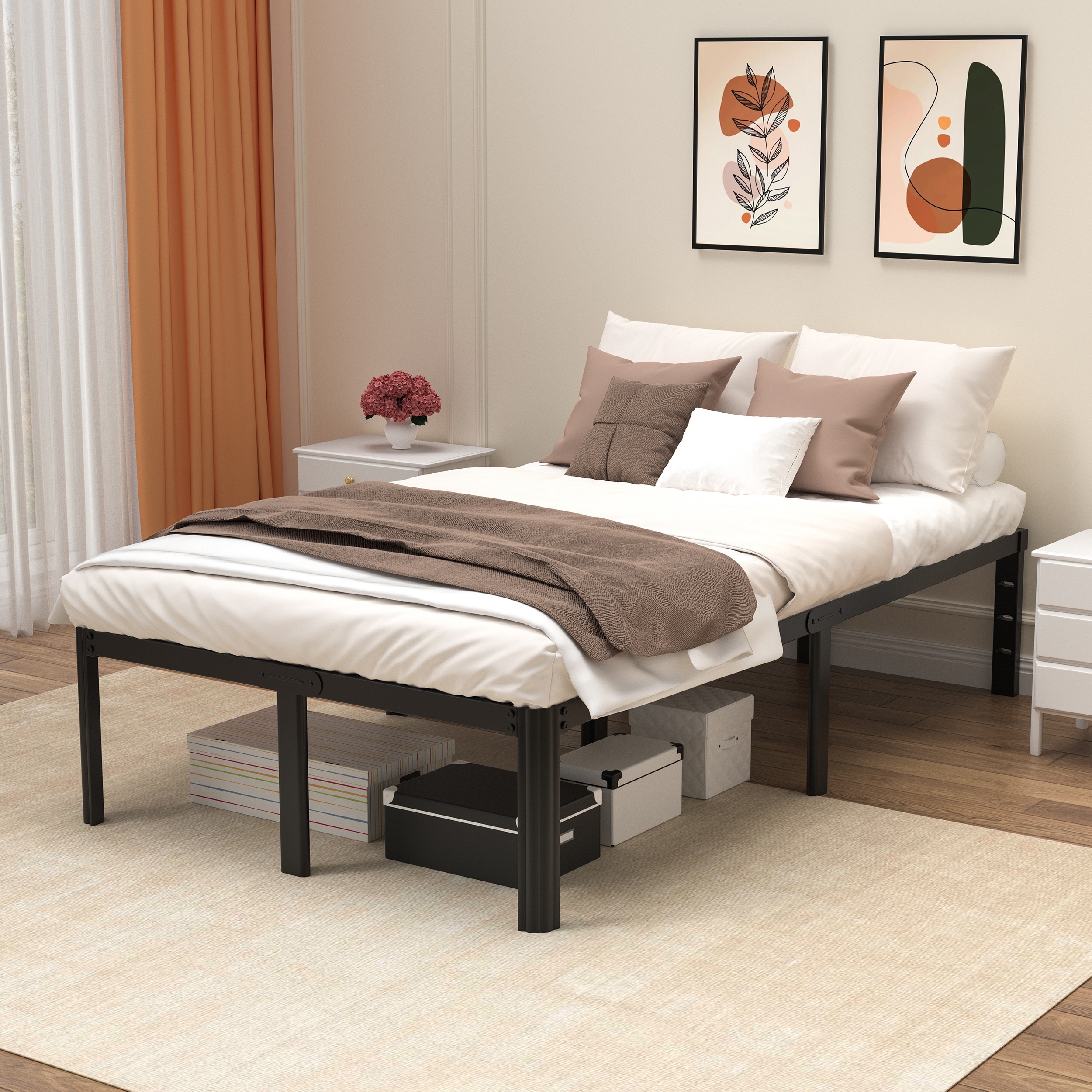 Base de cama de metal tamaño California King de 14 pulgadas, base de cama  resistente para colchón, sin necesidad de somier, color negro