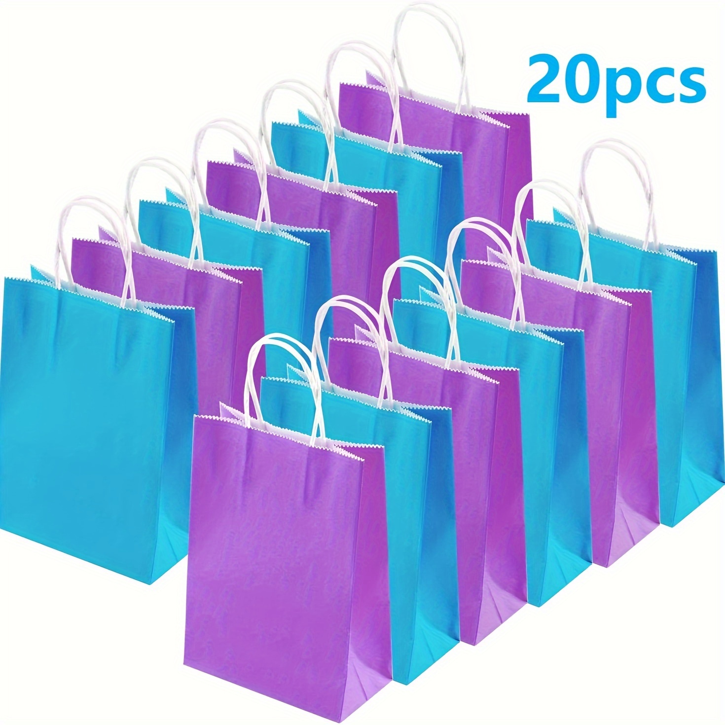 

Value Pack 20pcs Kraft Paper Bags, Party Favor Bags, Craft Paper Bags With Handles, For Birthday Wedding And Party Celebrations, Light Blue And Light Purple