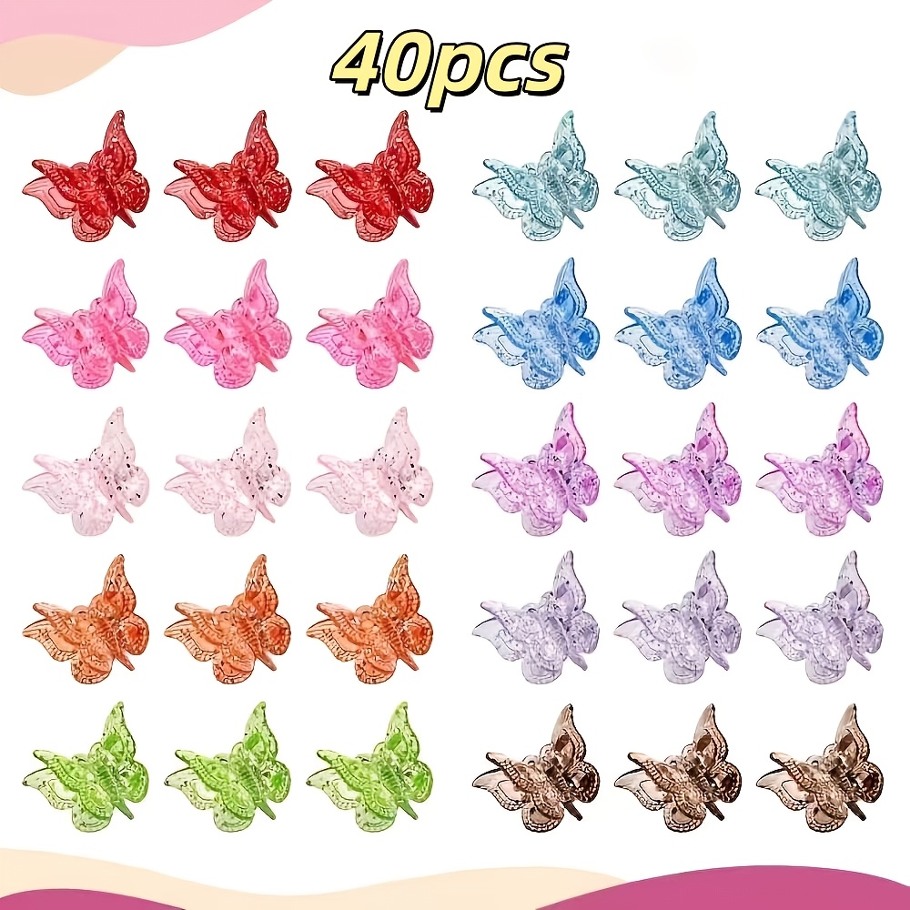 TEMU Lot de 40 mini pinces à cheveux papillon, pour femmes, petites pinces à cheveux colorées transparentes couleur gelée, jolis accessoires pour