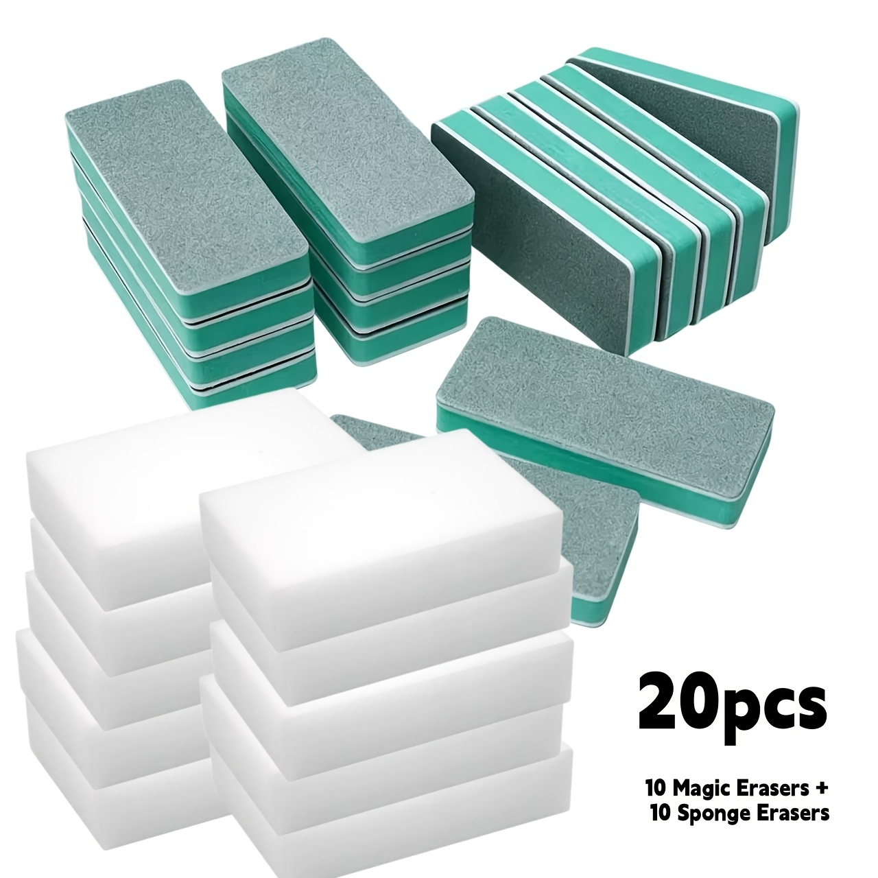 TEMU 20pcs Glass Limescale Magic Cleaning Brush Set - 10 Magic Cleaning Brushes + 10 Sponge Pads. A Powerful Stain-removing Tool For Household Use,