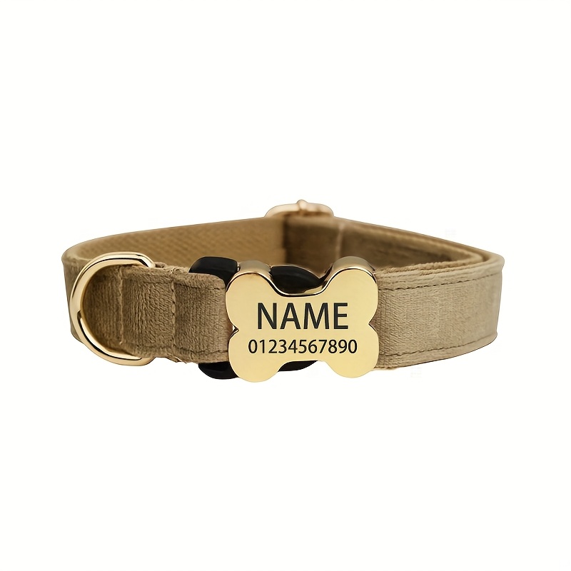 TEMU [customized] 1pc Personalized Collar Release Metal Bone , Customizable Name Phone Pet Id Tag Nameplate, Soft Durable Adjustable Dog Collar,