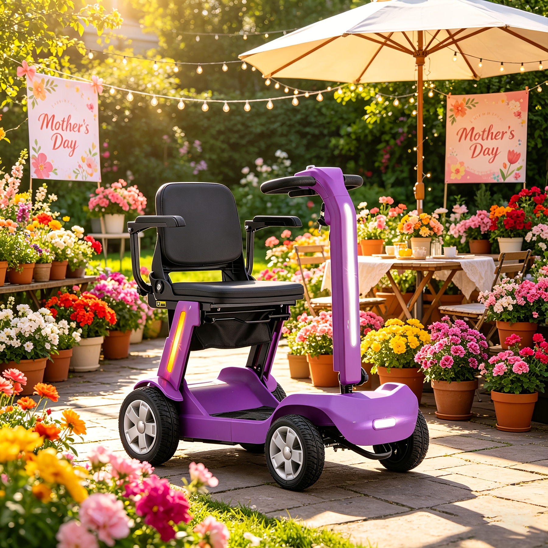 mothers day 4 wheel electric scooter for adults seniors 300w 24v12ah battery 4mph   10mile range lightweight foldable scooter electric with led lights storage bag charger no assembly free insulated cup gift random colors Product details 2