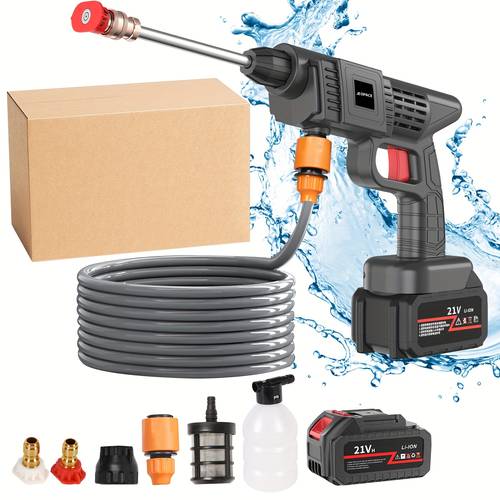 portable cordless handheld high pressure car wash gun 2 rechargeable battery powered nozzle stainless steel handheld pressure car wash gun cleaning kit for car detailing fencing floor cleaning plants and more