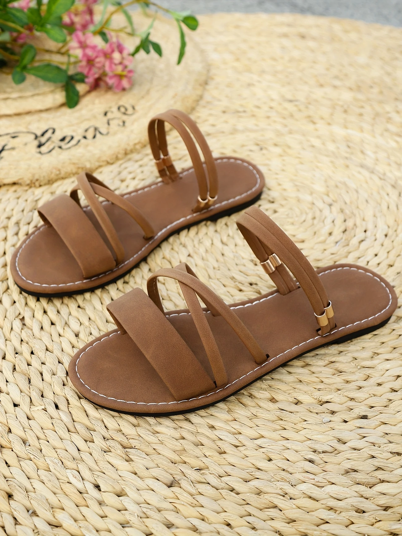 womens adjustable crisscross strap flat sandals open toe beach slippers with synthetic cover upper rubber sole for casual vacation summer comfortable breathable toe footwear crisscross sandals durable traction sole strappy sandals details 17