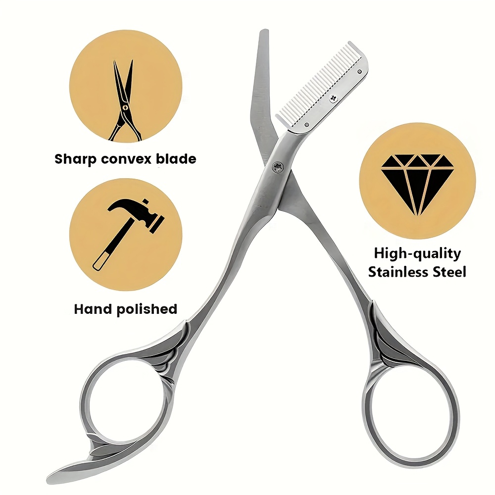 Professional Stainless Steel Eyebrow Trimmer Scissors - Ambidextrous Precision Grooming Tool, Hypoallergenic Blades for Sensitive Light Beige, Ergonomic Design for Right/Left Hand Use, Unisex Beauty Tool | Sleek Metallic Finish | Polished Finish