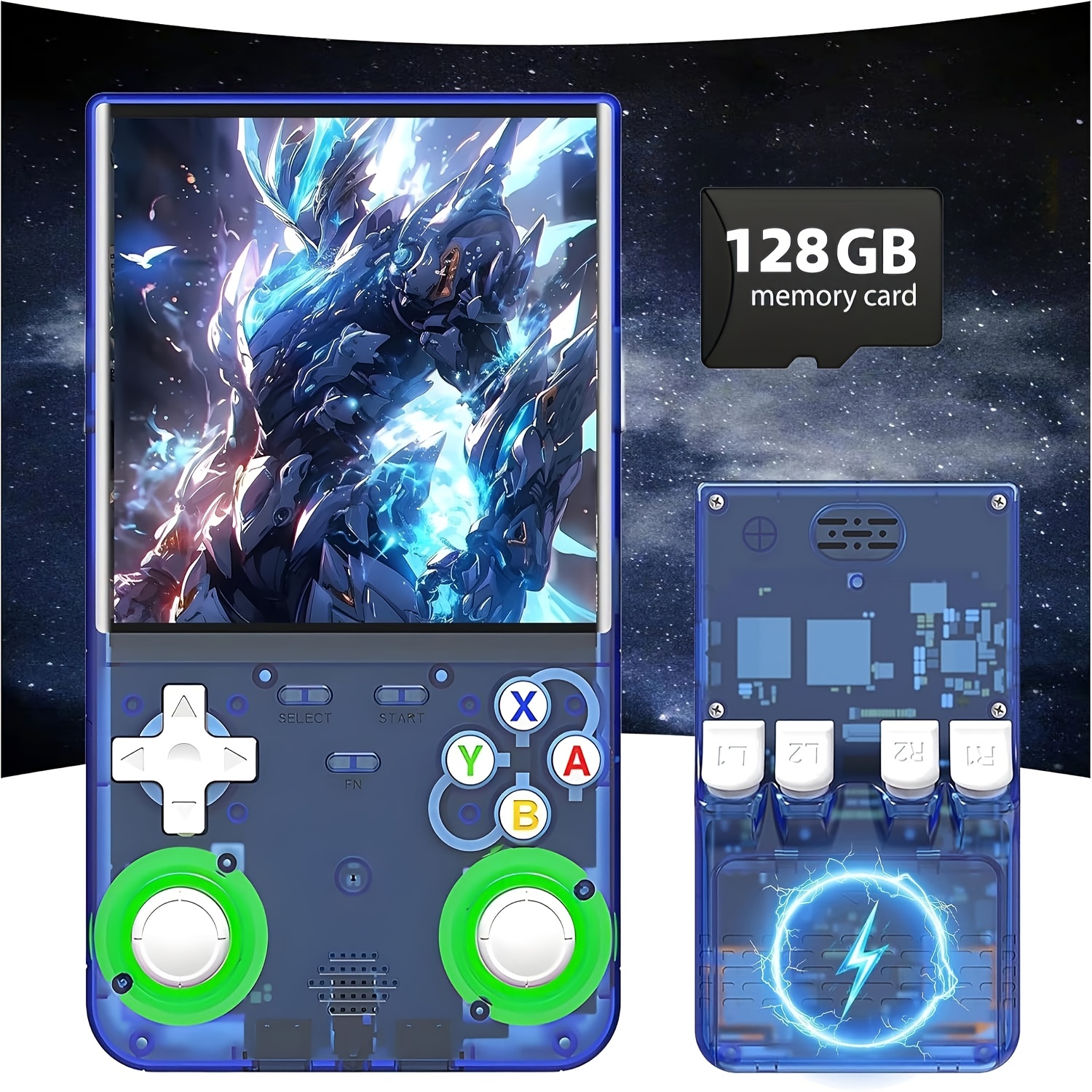 FETIOST R36 Ultra Handheld Game Console - 4-inch HD Screen, 64GB/128GB Storage, 3500mAh Battery, 10+ Emulators (PS2/PS1/N64/GBA/PSP/PC/), Dual 3D Joysticks, Portable Gaming System for PC-Free Play (White/Purple/Blue/Black)