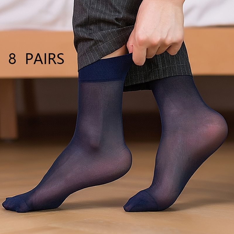 8 Pairs Of Men's Ice Stockings, Summer Wear-resistant And Odor Resistant Steel Stockings, Breathable Mid Tube Business Men's Socks