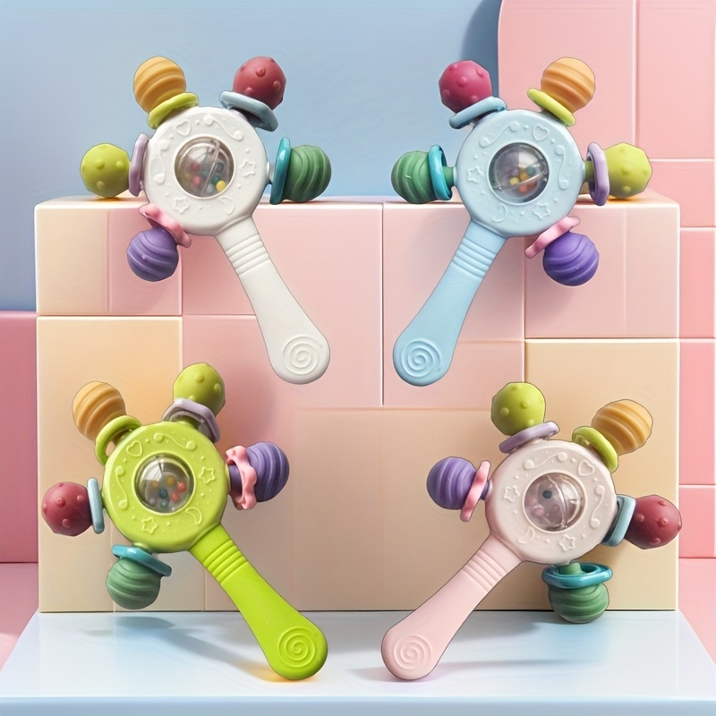 Baby Grip Strength Trainer Toy with Rattle - Fine Motor Skills Development, Non-Toxic Infant Learning Toy with Easy-Grip Stick for Toddlers, Babies - Random Pastel Colors (Green, Pink, Purple,) - Ideal Birthday or Holiday Gift for Boys & Girls, Baby Gym Play Mat, Toddler Playtime, Playful Design