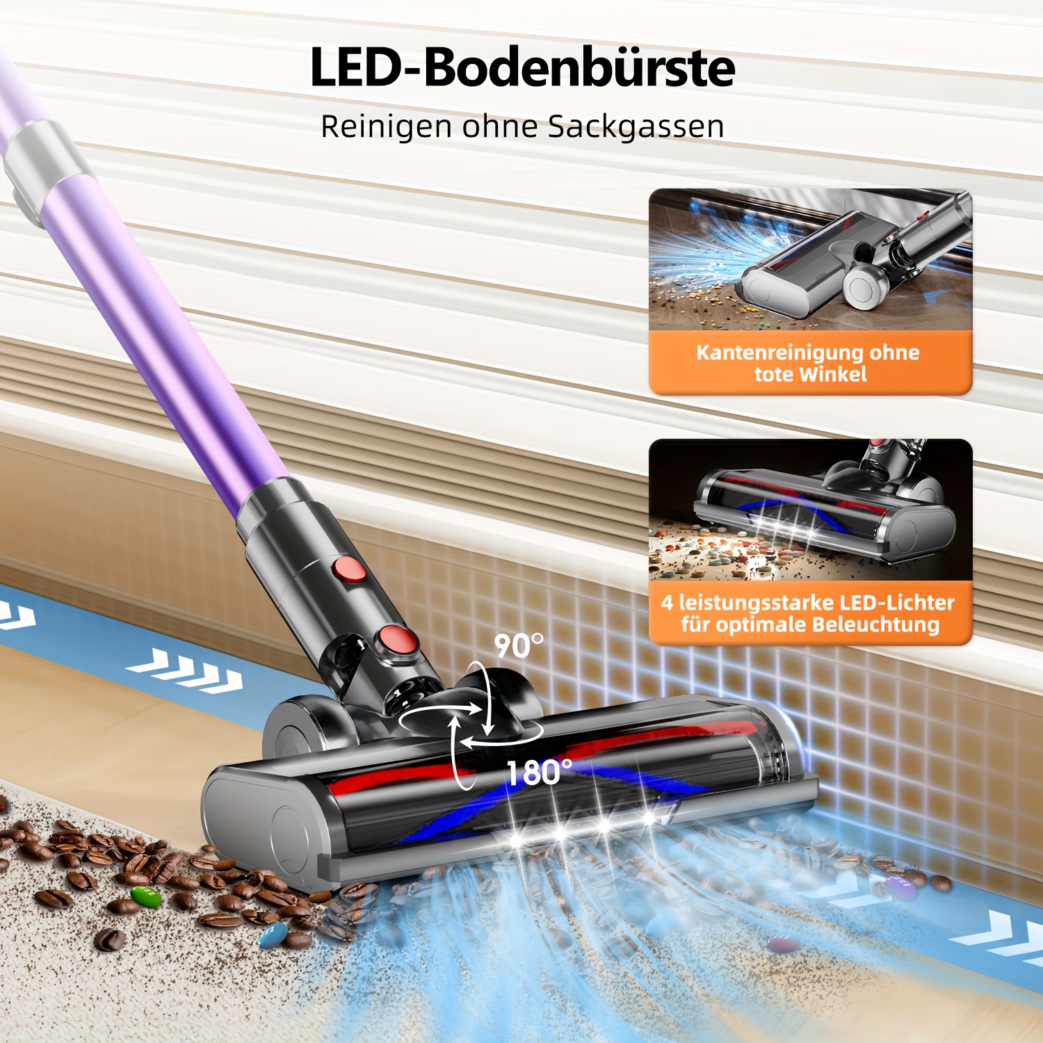 Airchros Snoerloze Stofzuiger, 38000pa/46000Pa Zuigkracht, LED Display