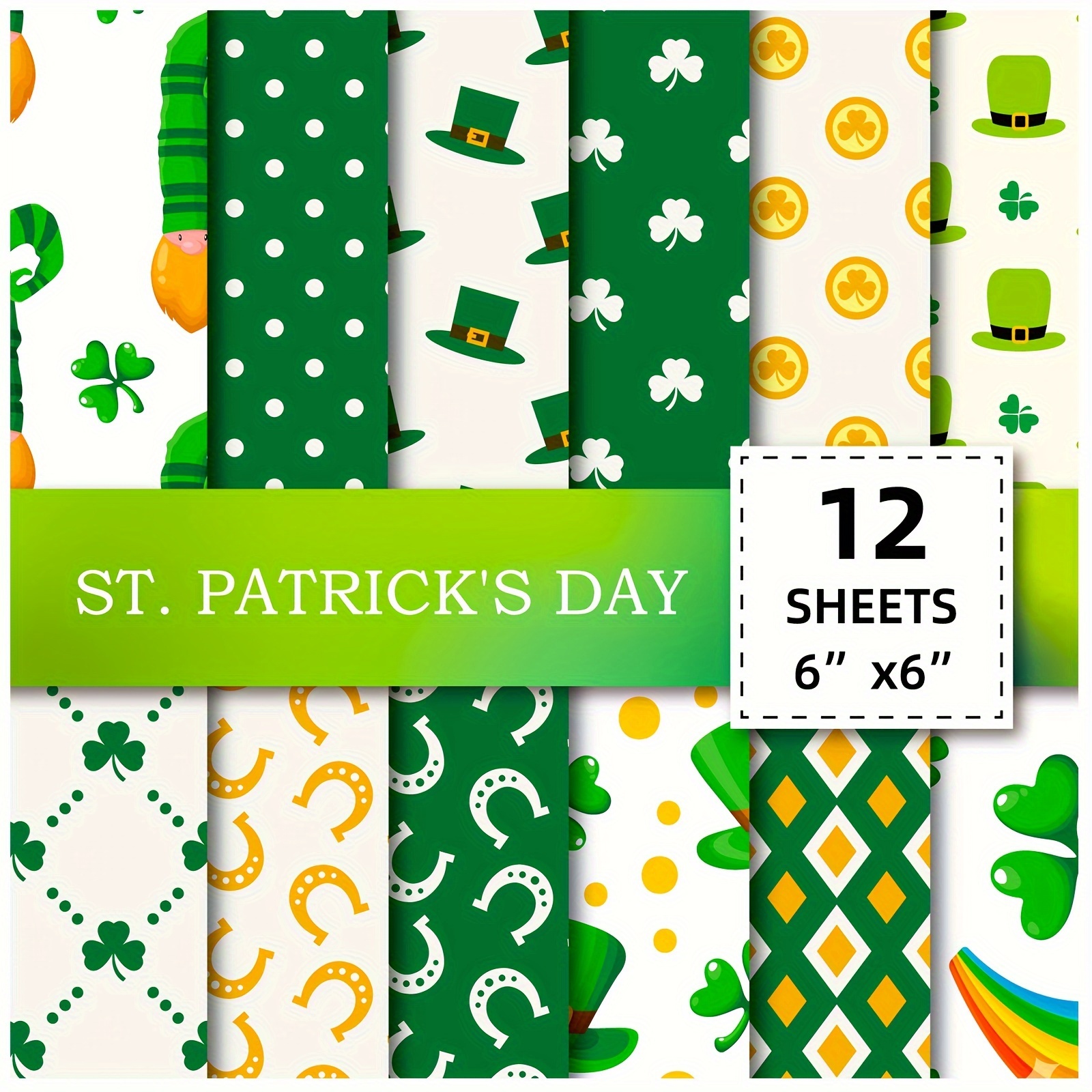  Whaline 24 Sheet St. Patrick Green Plaid Pattern Paper Pack  Scrapbook Specialty Paper Double-Sided Collection Decorative Craft Paper  for St. Patrick's Day Card Making Scrapbook, 30 x 30cm : Arts