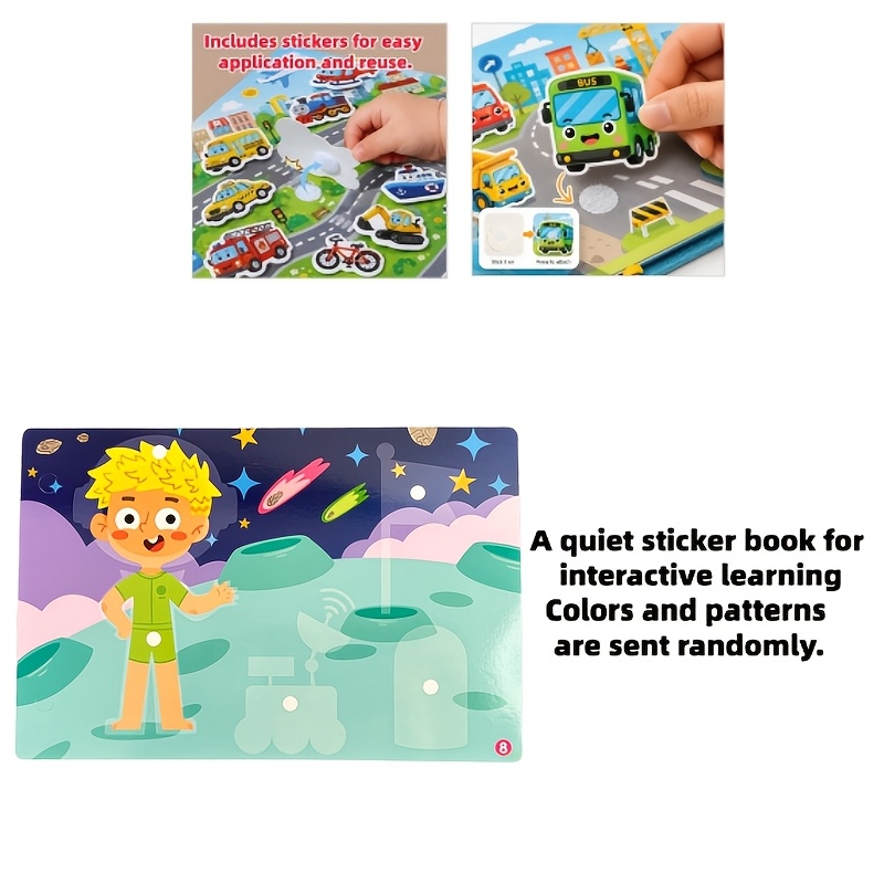 TEMU Un 'autocollants silencieux pour un apprentissage interactif, avec des véhicules de dessins animés, des avions et d'autres , comprenant des