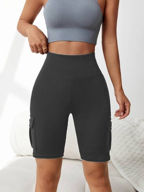womens multi pocket cargo shorts elastic drawstring waist length athletic shorts suitable for spring summer machine washable solid color casual athletic shorts apparel non sheer fabric suitable for hiking riding yoga