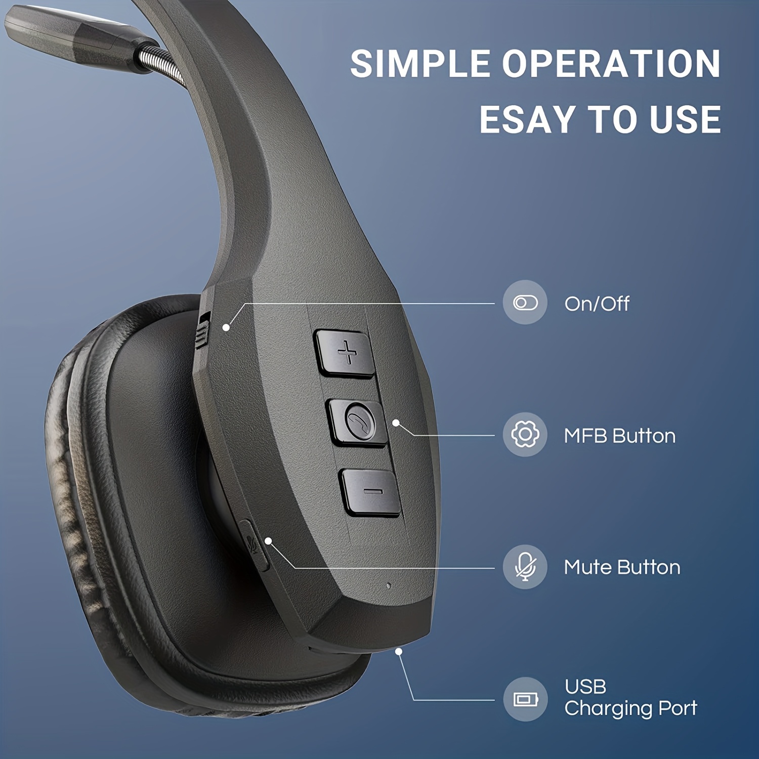 Casque Trucker sans Fil, Casque sans Fil avec Microphone, Plus de 50h d'Autonomie HD, Plus de 80 Jours d'Autonomie, Casque Double Appareil Connectable pour Bureau/Conduite/Domicile