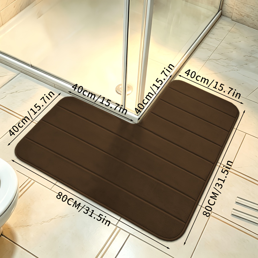 TEMU L-shaped Luxury Striped Coral Memory Foam Bath Mat, Horizontal Stripe Right-angle Floor Mat, Corner Mat, Absorption, Washable, Machine Washable,