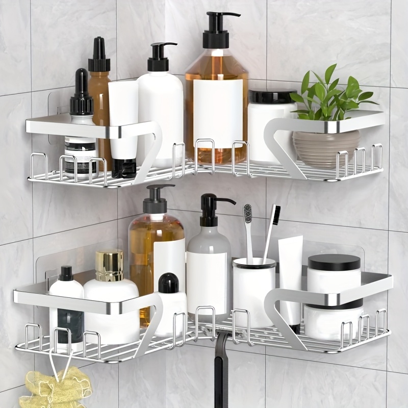 TEMU 2 Shower Storage Racks, Wall-mounted Shower Shelves, Rust-proof Stainless Steel Without Drilling, Bathroom Essentials Shower Organizers, Large