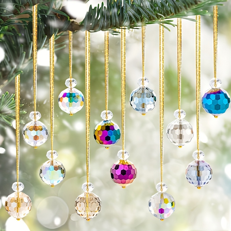 TEMU 12pcs Crystal Prism Christmas Ball Ornaments, Colorful Glass Hanging Decorations With Effect For Christmas Tree Office Decor Gift