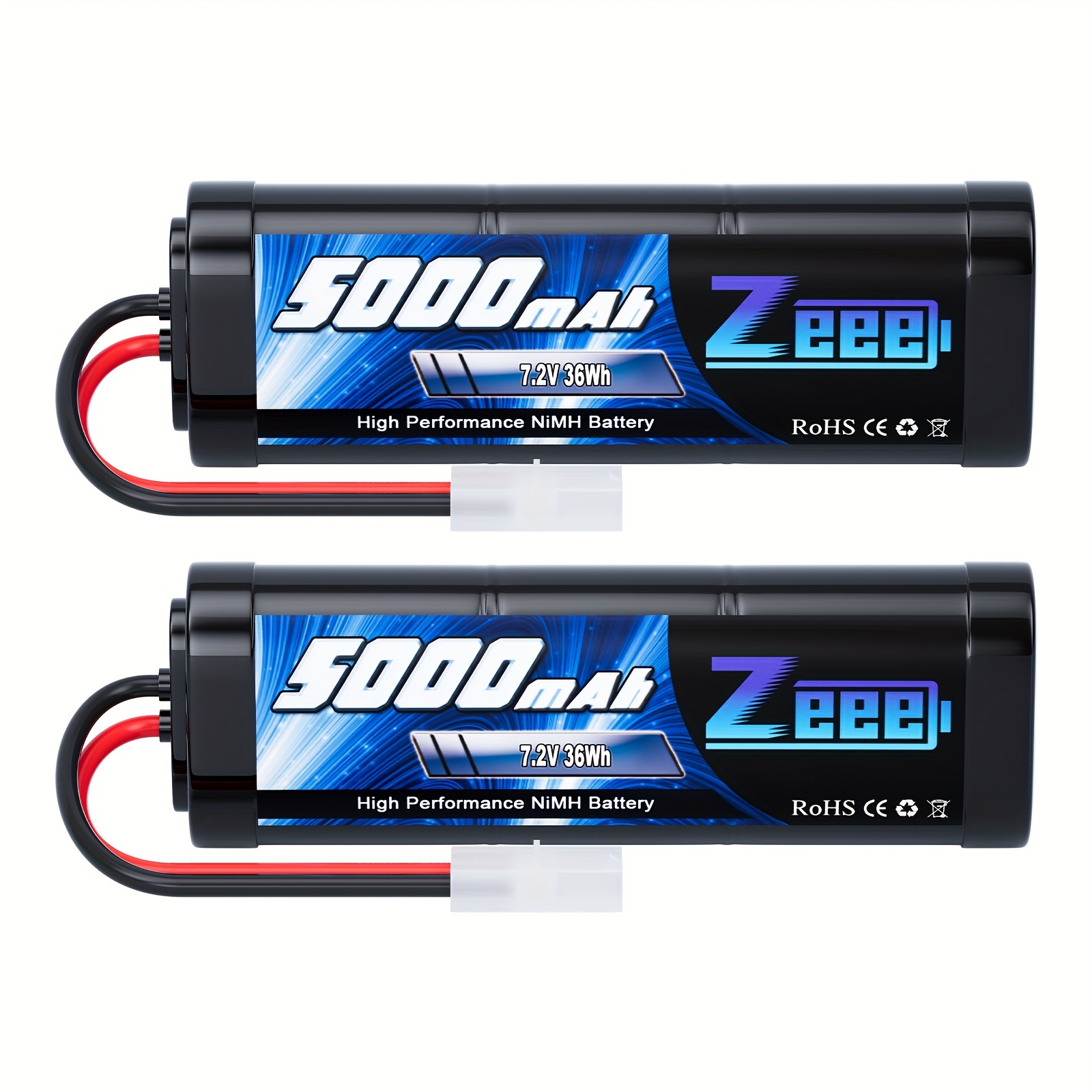 

Zeee 7.2v 5000mah Nimh Battery With Plug 6-cell Rechargeable Battery Pack High Power For Rc Car Truck Buggy Hpi Hobby Models (2 Pack)