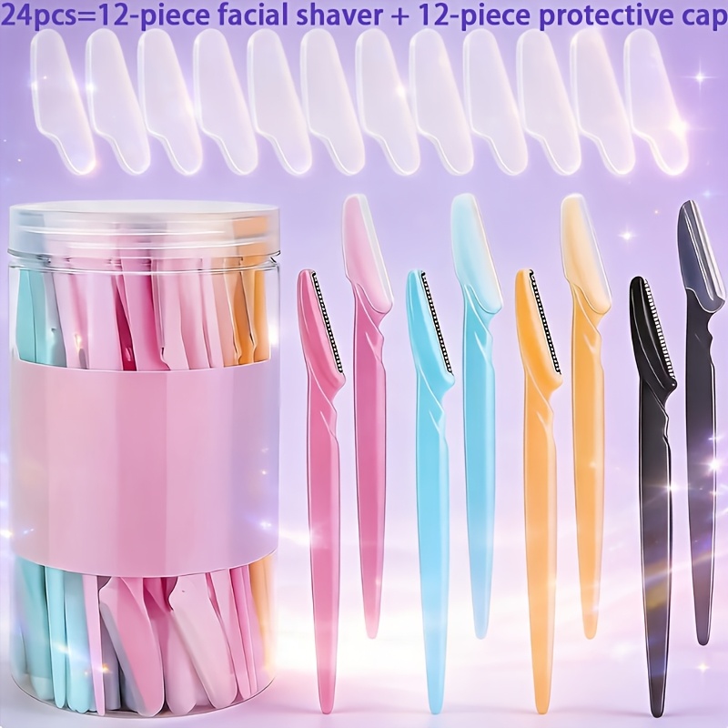 TEMU 24-pack Eyebrow Razor And Trimmer, Unisex Facial Hair Removal Tool With Protective , Dermaplane Razor For Beginners, Gentle Facial Shaver For