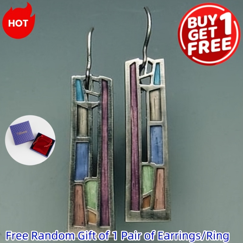 

Bohemian Elegant Style Enamel Rectangle Design Dangle Earrings - Female Gift