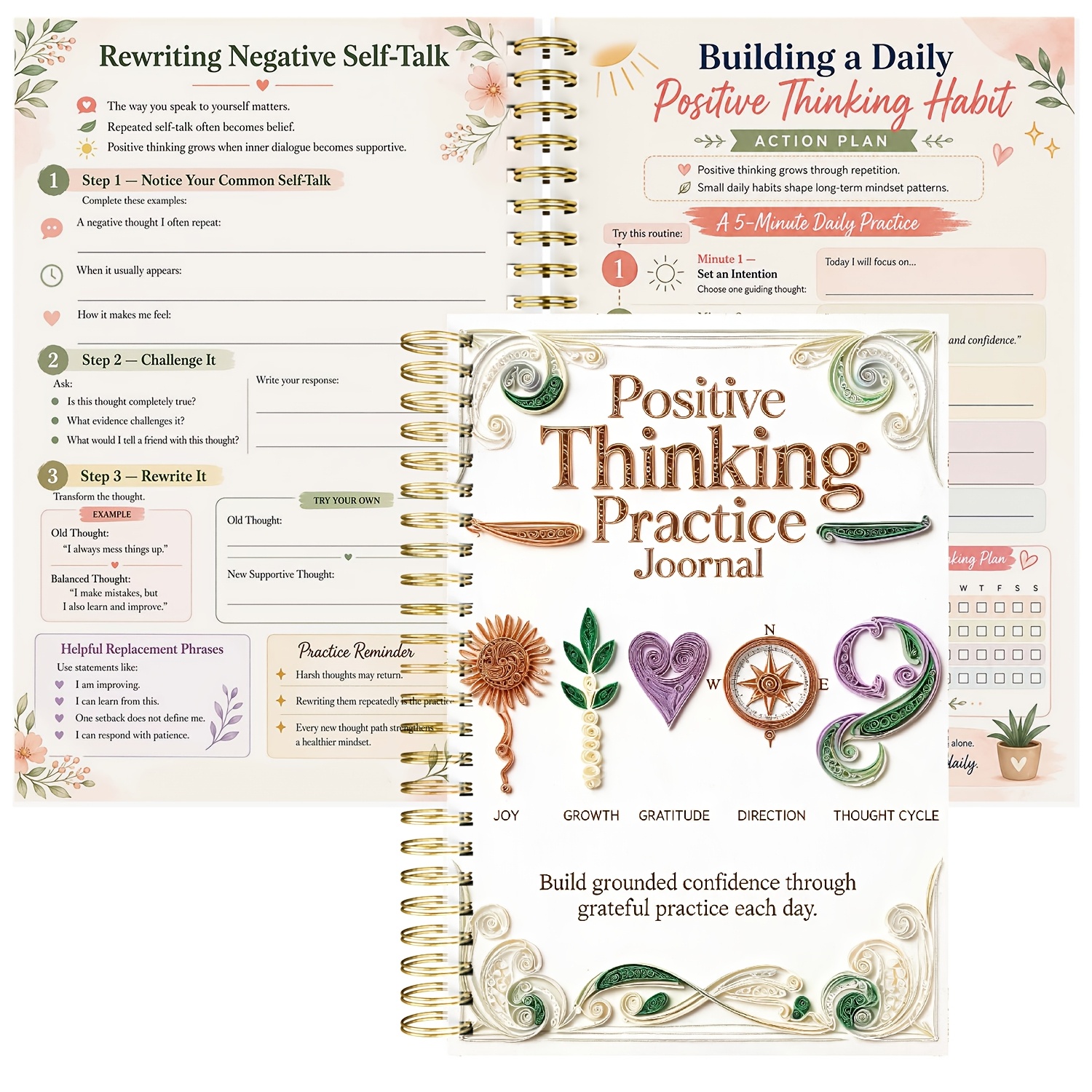 TEMU Undated Daily Gratitude Journal With Spiral Binding & Soft - Planner Suitable For, Daily Reflection Prompts, Happiness , Habit , Wellness Diary