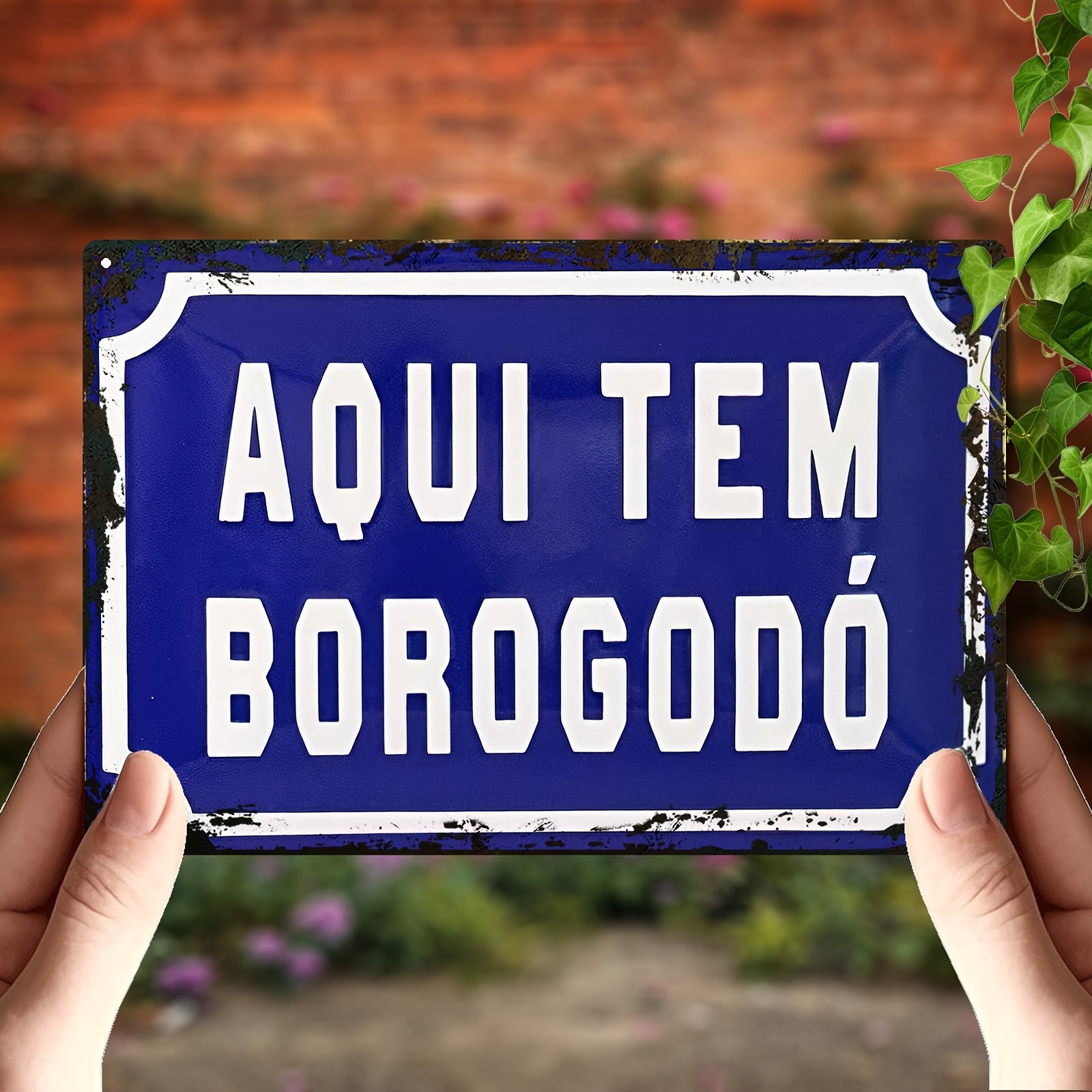 TEMU 2d Flat, 1pc Portuguese Metal Wall Sign - Vintage European Portuguese Script Plaque With & White Letters - Distressed Retro Wall Suitable For