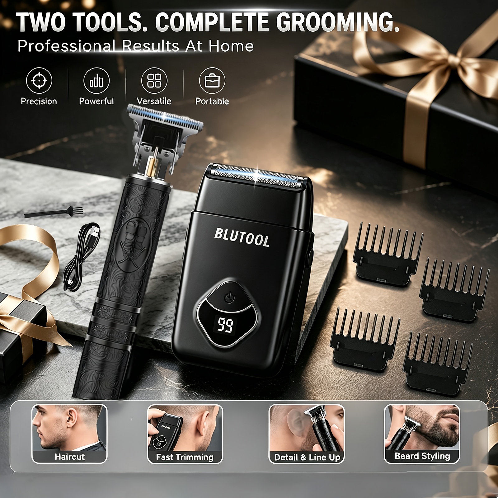 TEMU 4pcs/2pcs Tondeuses à cheveux professionnelles pour hommes, rasoirs à feuille et tondeuses à barbe, tondeuse à poils d'oreille et de nez, écran