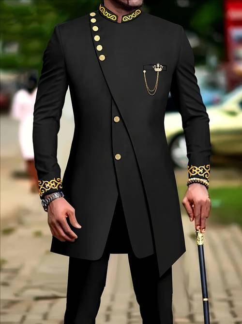 mens casual long sleeved two piece suit length top and trousers