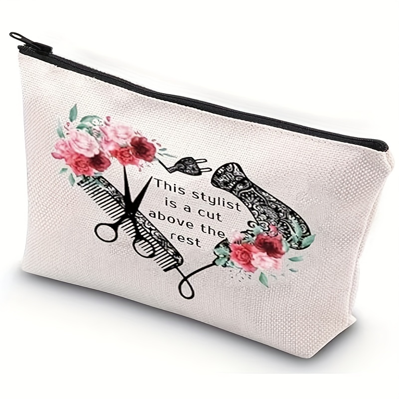 

1pc Floral Hair Stylist Canvas Cosmetic Bag, Unisex-adult White Unscented Barber Pouch With "this Stylist Is A " Positioning Print, Ideal Gift For Cosmetologists And Hairdressers