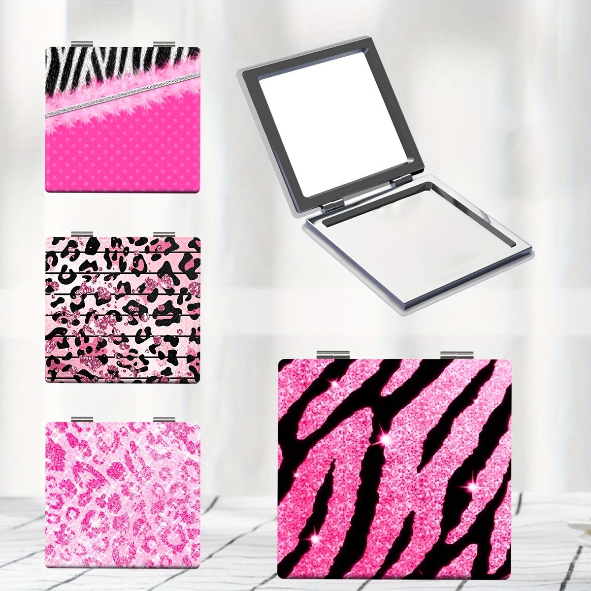 

Y2k Leopard Print Makeup Mirror Compact Square Double Side Folding Cosmetic Touch-up Mirror Beauty Mirror For Purse Birthday Gift For Women