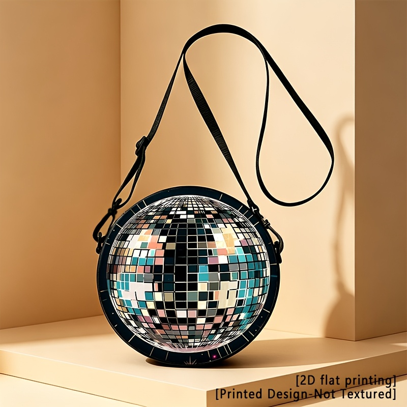 TEMU Printed Design – Not Textured 2d Flat Printing. This Round, Backpack-style Crossbody Bag Features A Detachable, Adjustable Shoulder Strap And A