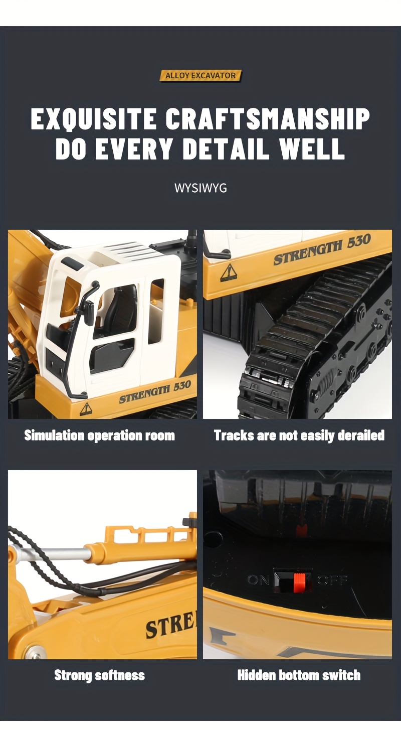 [RC Excavator] 1:20 Scale Alloy RC Excavator Toys | Remote Control Construction Vehicle, Metal Shovel, Battery Powered, Digging Arm | Birthday Gift, Easter Gifts For Adults Boys Kids