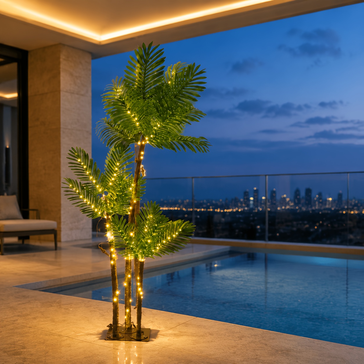 TEMU 5.25ft&6.2ft 3-trunk Lighted Artificial Palm Tree, Led Warm Light Floor Coconut Tree With Remote Control, Usb Powered Ip44 Waterproof Realistic