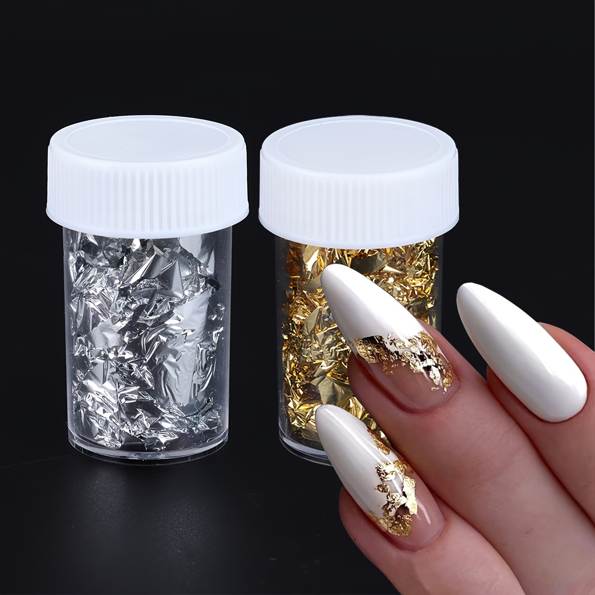 

2pcs Holographic Nail Foil Glitter 3d Golden Silvery Metal Mirror Broken Flake Sliced Sequin Manicure Gorgeous Retro Diy Nail Art Decoration