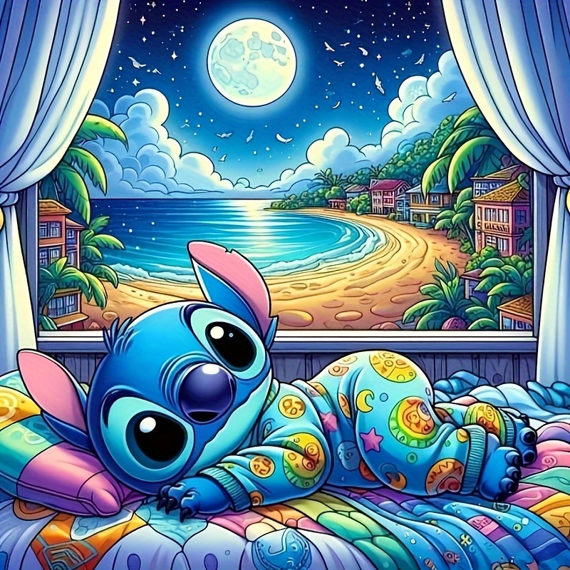 

Stitch Sleeping Diamond Art Painting, Full Round Diamond Art, Decorative Wall Art Hanging Painting Home Decoration Valentine's Day Gifts, Decorative Craft Wall Art For Home Wall Decor Gifts
