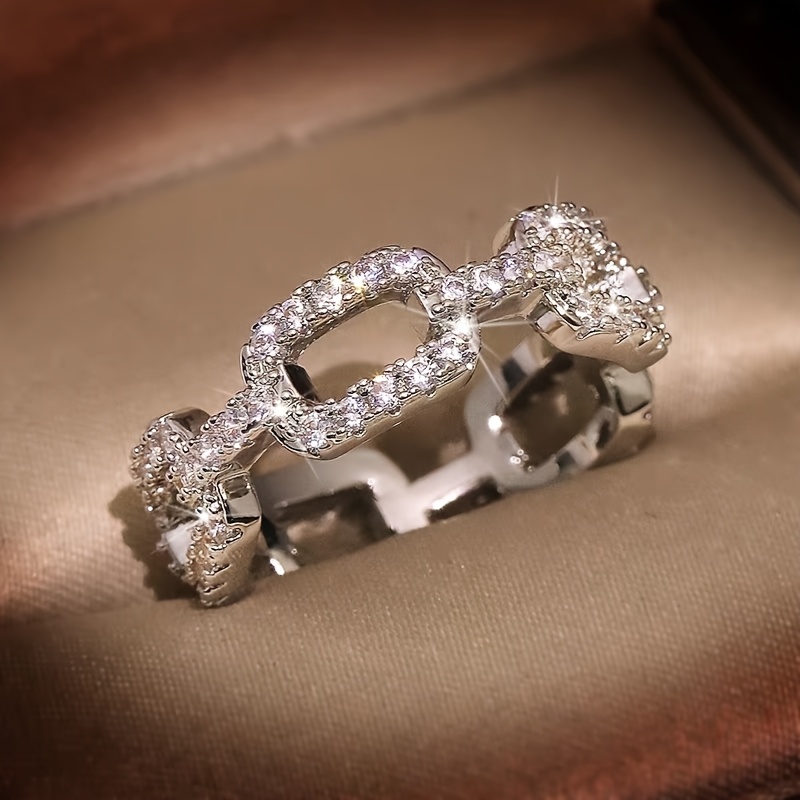 Women's Fashion Silvery Chain Zirconia Copper Alloy Ring