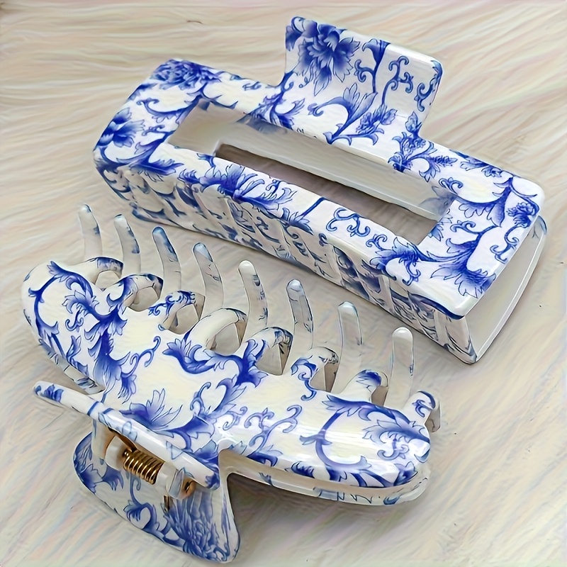E-shop Set mit 2 chinesischen Haarspangen im Vintage-Stil aus blau-weißem Porzellan, vielseitige Ergänzungen für die Haaransätze