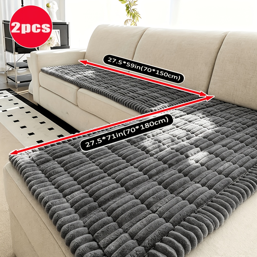TEMU Lot de 2 coussins de canapé d'appoint en peluche épaisse, housse de canapé débordante, avec bords épaissis et cordon de serrage, convient pour