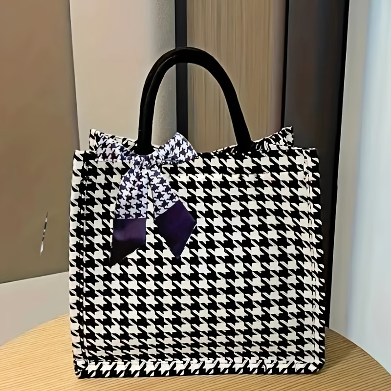

Fashionable Plaid Tote Bag, Large Capacity, Versatile Commuter Mommy Shoulder Bag, Lightweight Handbag For Shopping & Class, Fabric Material