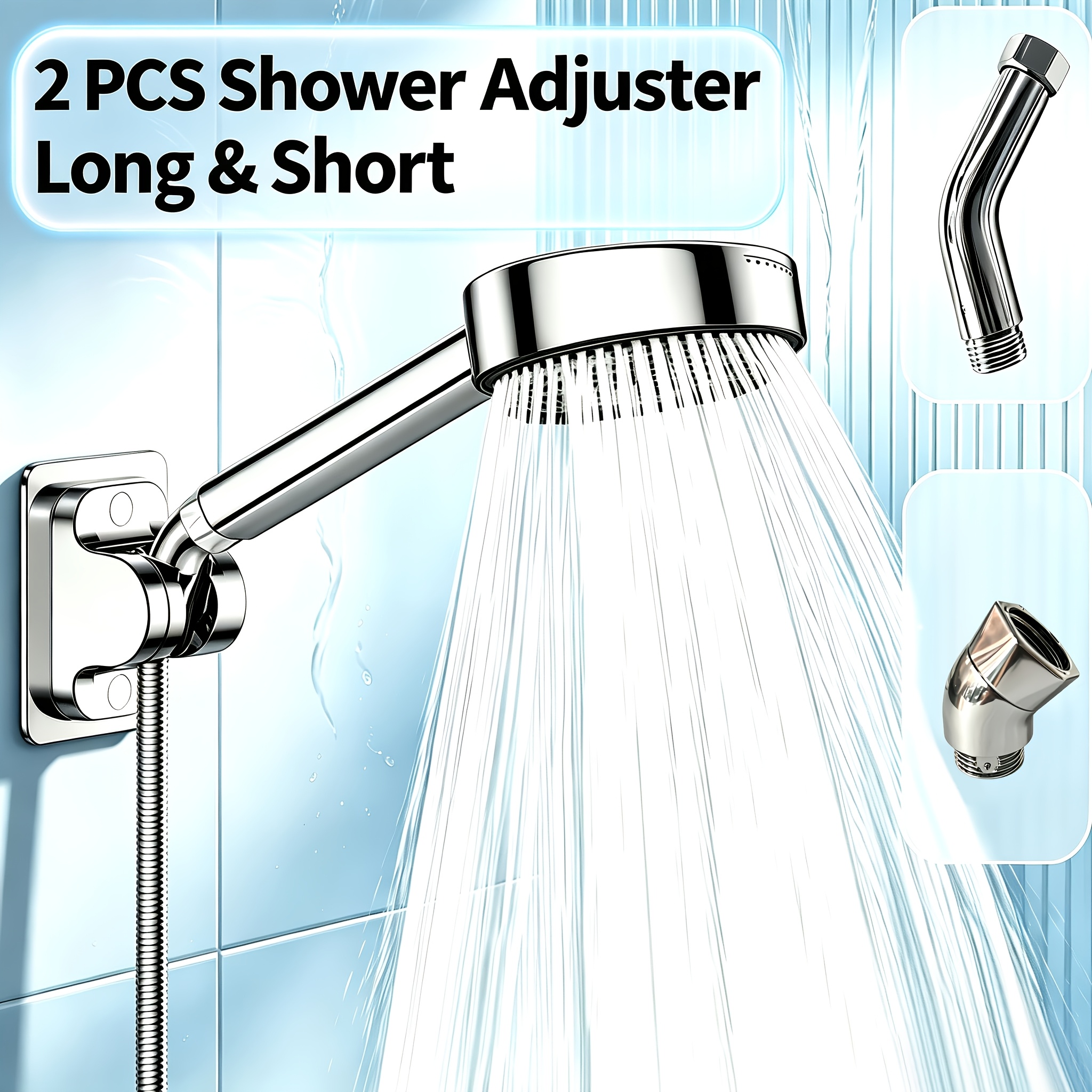 TEMU Short And Long Shower Angle Regulators, Multi-angle Adjustable, Shower Spray | G1/2 Interface | Bathroom Shower Directional Additions, Without