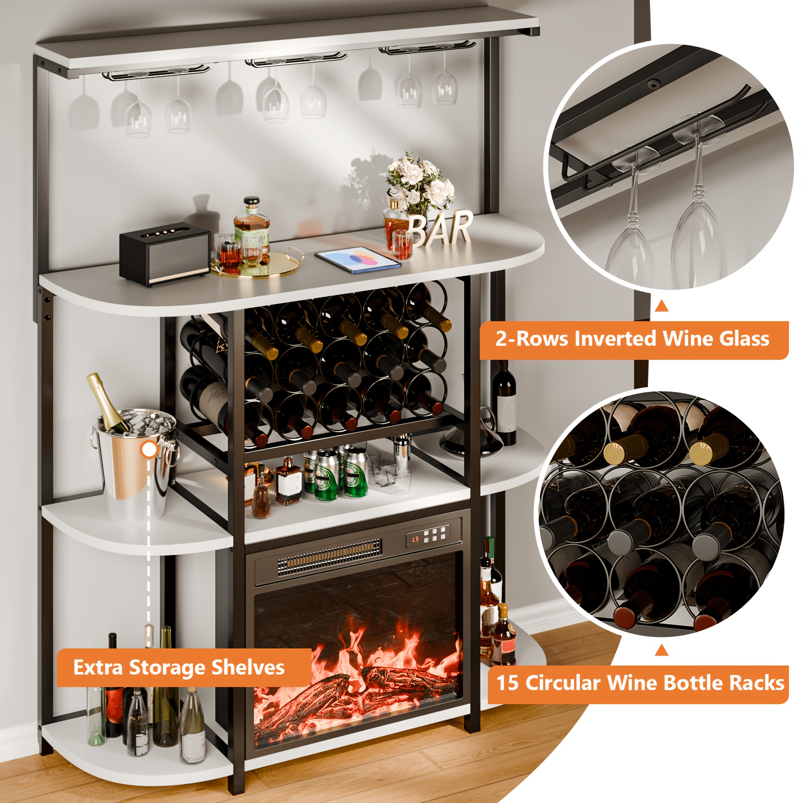 4-Tier Modern Mini Bar Cabinet - LED Lights & Power Outlet