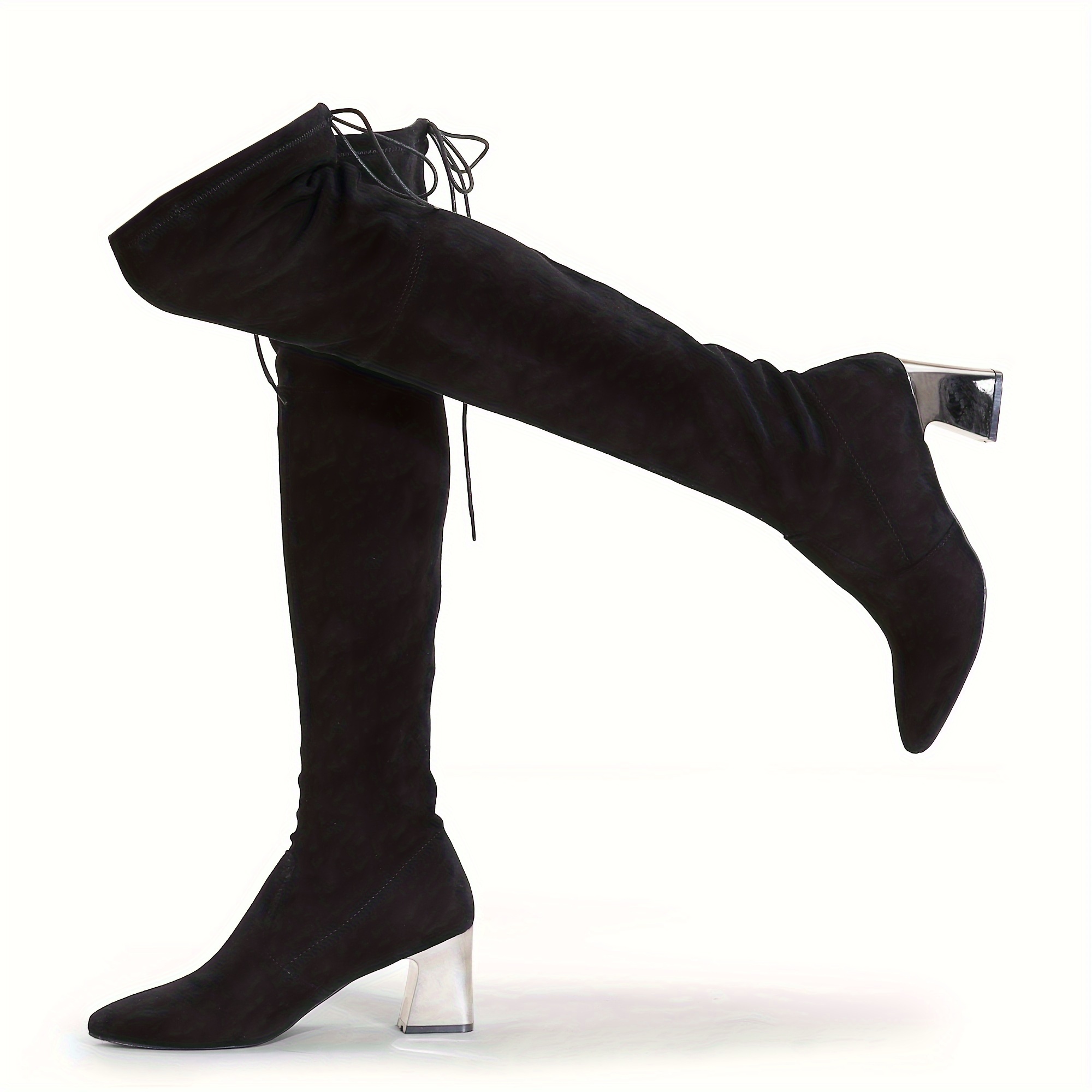 comfort thigh high boots women s black pointed toe high heel details 1