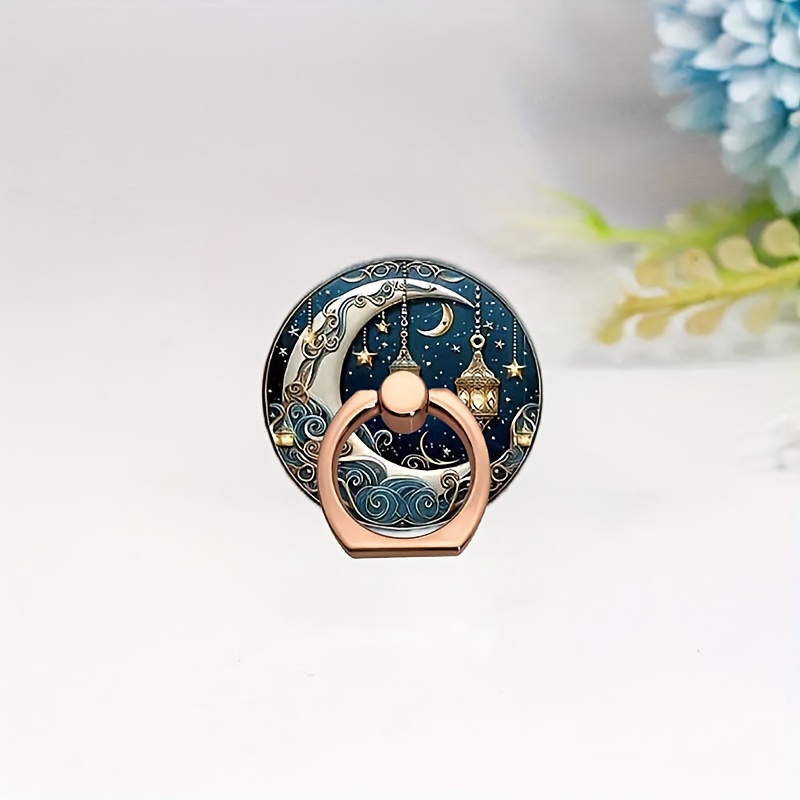Image of 1pc Unique Moon Pattern Phone Charm Finger Grip Stand – Fashionable Design Phone Decoration, Lightweight 360° Rotatable Smartphone Holder, Compatible With Phones And Tablets, Phone Charm Stand