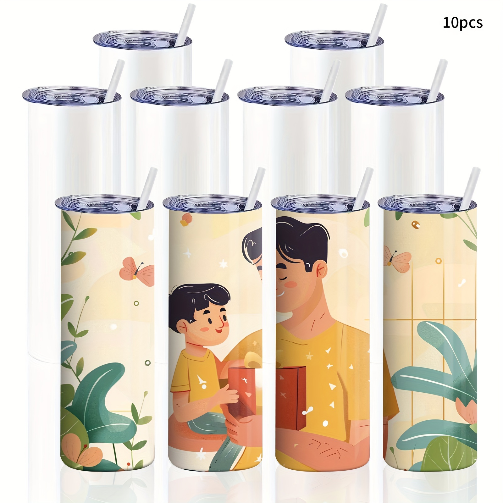 

10pcs Sublimation Tumblers 20oz Skinny Tumblers, Straight Tumblers Sublimation Blanks Bulk, Double Wall Vacuum Insulated Stainless Steel Insulated Sublimation Tumblers Cup White, Diy Gift