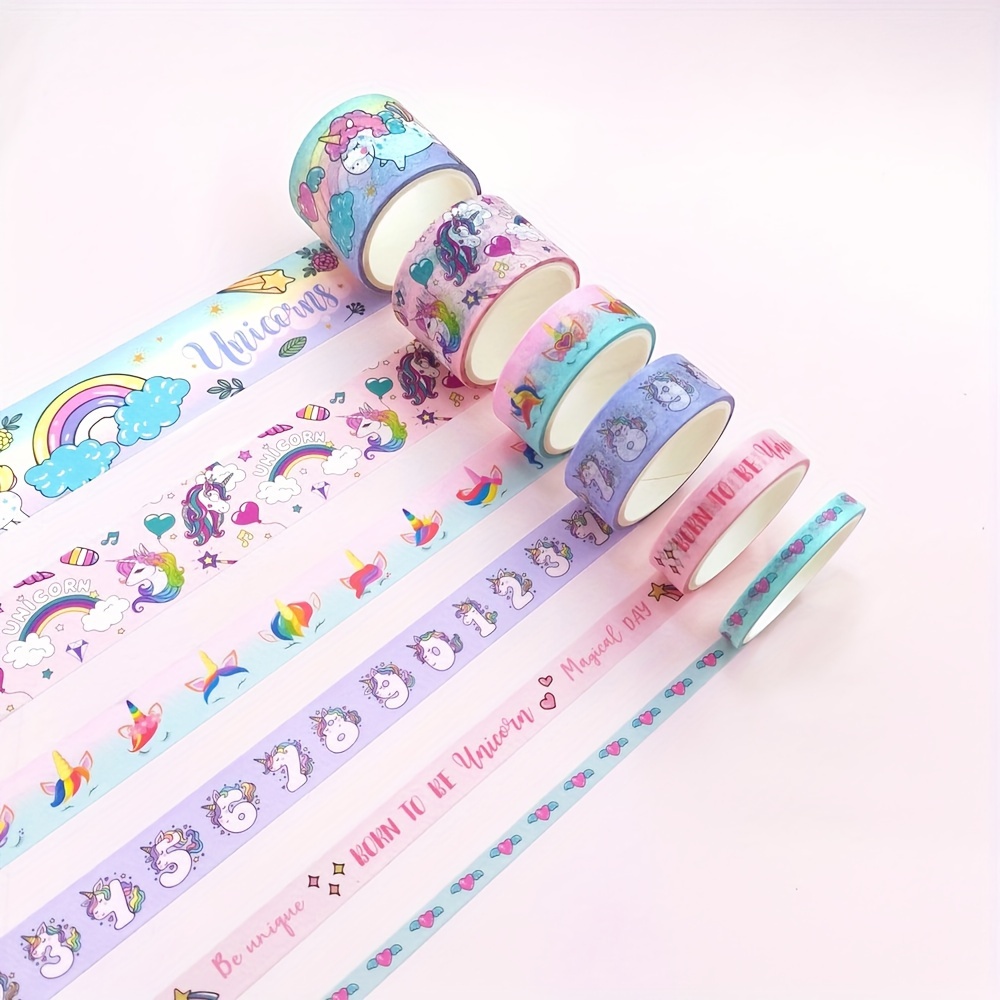 Image of 6 Rolls Of /118in Unicorn Patterned Tape, A Cute Set Of Washi Tape For Girls' Journals, Perfect For Decorating Student Planners And Diaries, As Well As For Stationery And Gift Wrapping