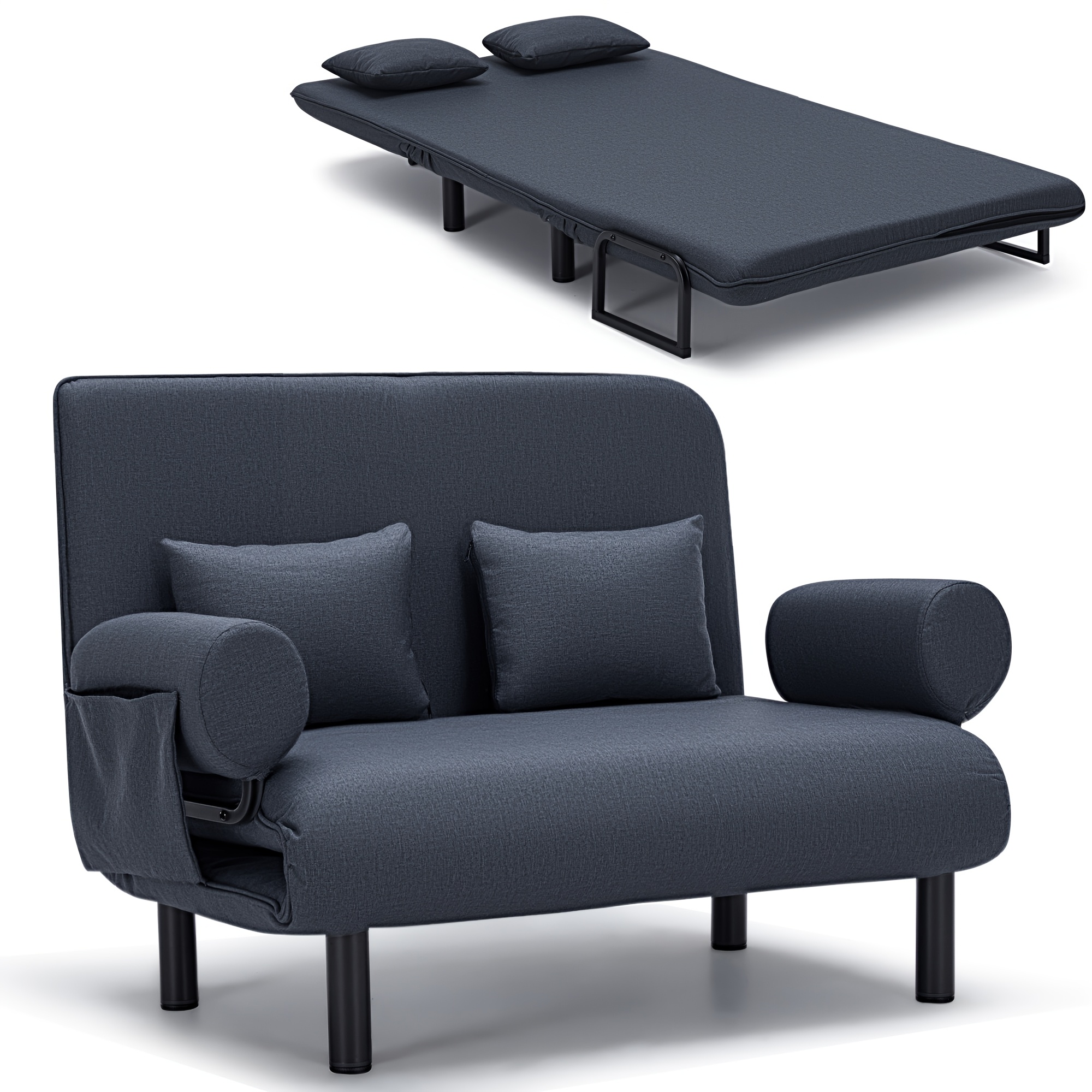 TEMU Sofá cama multifuncional 4 en 1, sillón reclinable ajustable en 6 direcciones con respaldo de almacenamiento, estructura de acero y estable,
